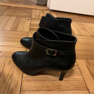 Banana Republic black booties size 8, gold buckle on each, 2.5inch heel
